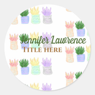 Back to school teacher name title succulents plant classic round sticker
