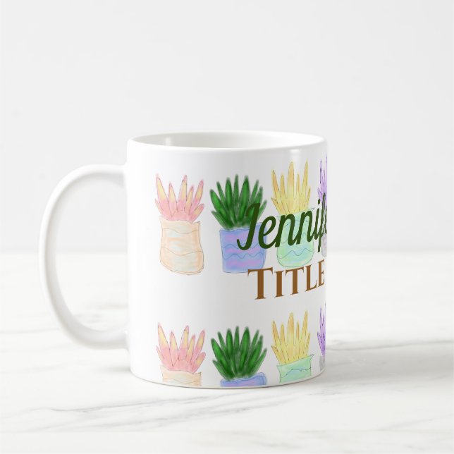 Back to school teacher name title succulents plant coffee mug (Left)