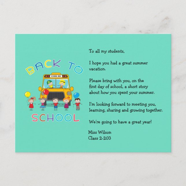 Back to School Teacher's Ice Breaker Postcard (Front)