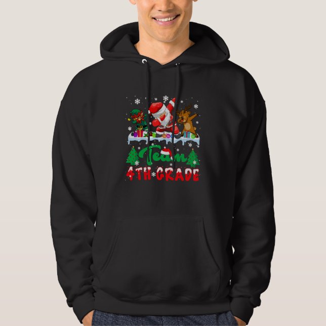 Back to School Team 4th Grade ELF Santa Reindeer D Hoodie (Front)
