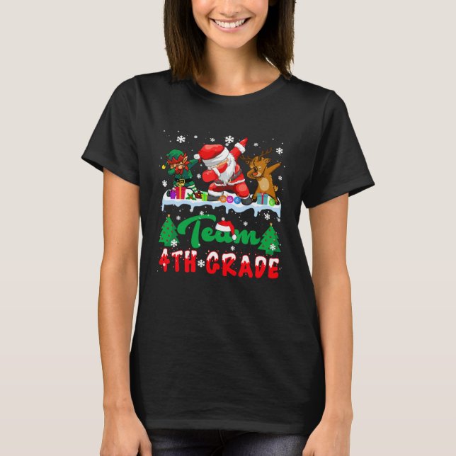 Back to School Team 4th Grade ELF Santa Reindeer D T-Shirt (Front)
