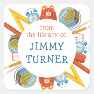Back to School Theme Bookplate Square Sticker