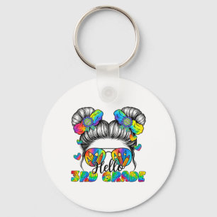Back To School Tie Dye Hello 3rd Grade Messy Bun G Key Ring