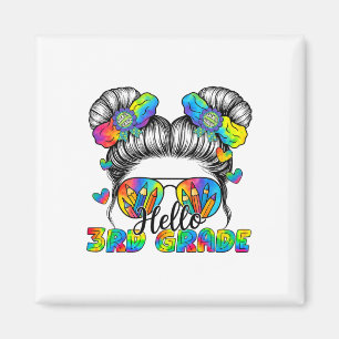 Back To School Tie Dye Hello 3rd Grade Messy Bun G Magnet