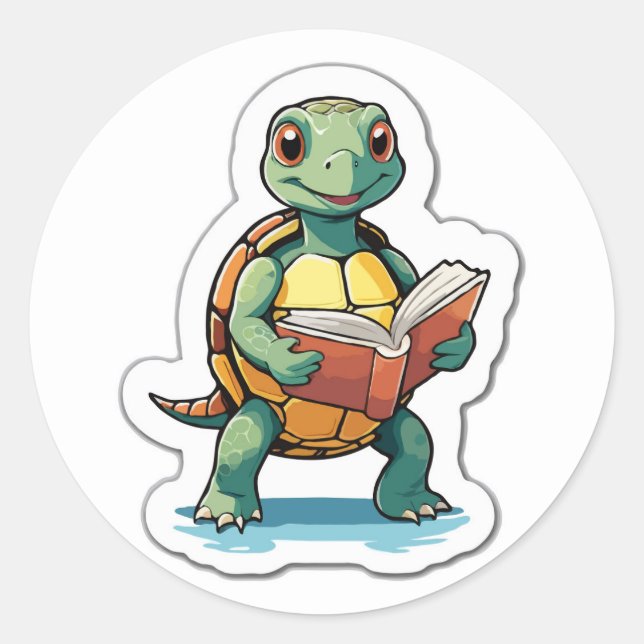 Back to School Turtle - A Slow and Steady Reader Classic Round Sticker (Front)