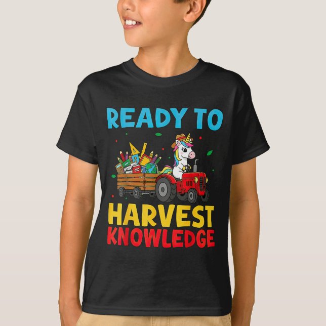 Back To School Unicorn Farming Tractor Farmer Kids T-Shirt (Front)