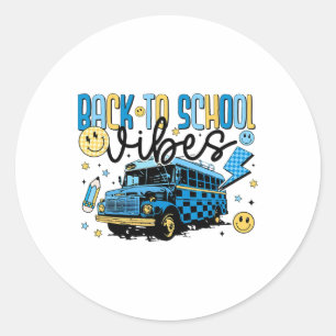 Back To School Vibes School Bus Preppy Teacher Stu Classic Round Sticker