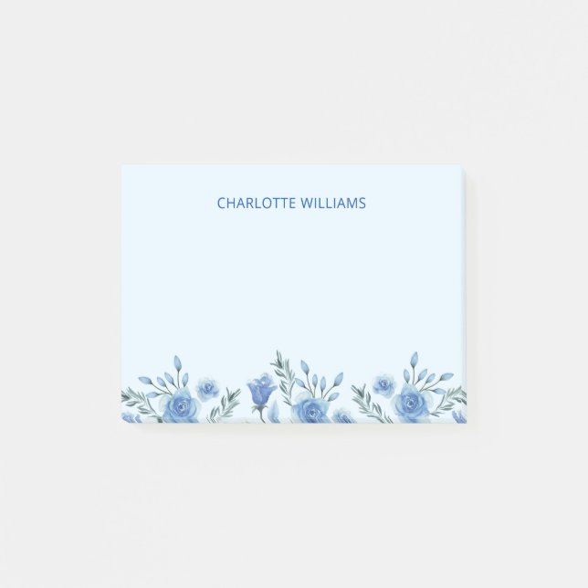 Back to School Watercolor Blue Floral Teacher Post-it Notes (Front)