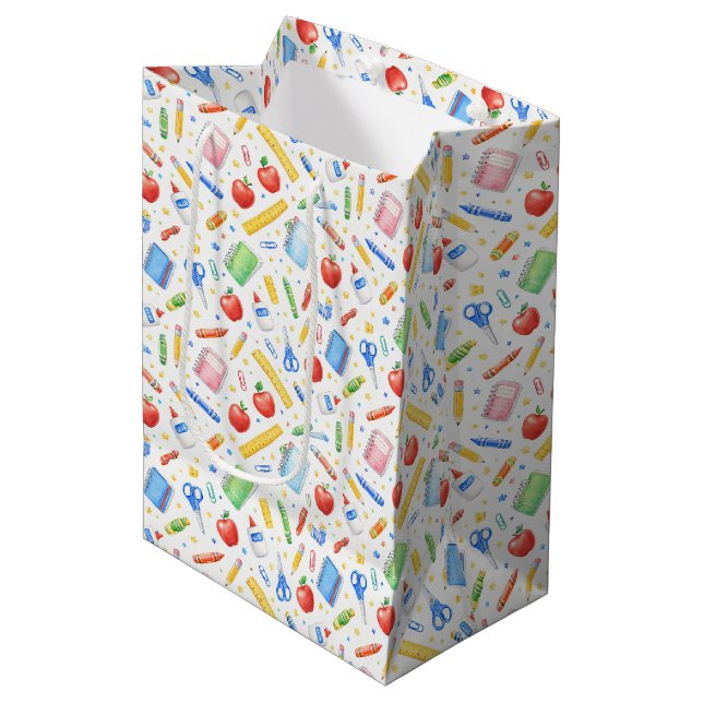 Back to School Watercolor Supplies Pattern Medium Gift Bag (Front Angled)