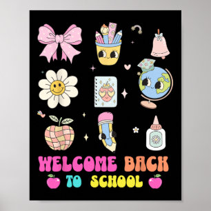 Back To School Welcome Back Cute Globe Pencil Art Poster