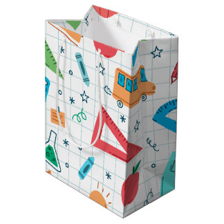Back to school white supplies medium gift bag