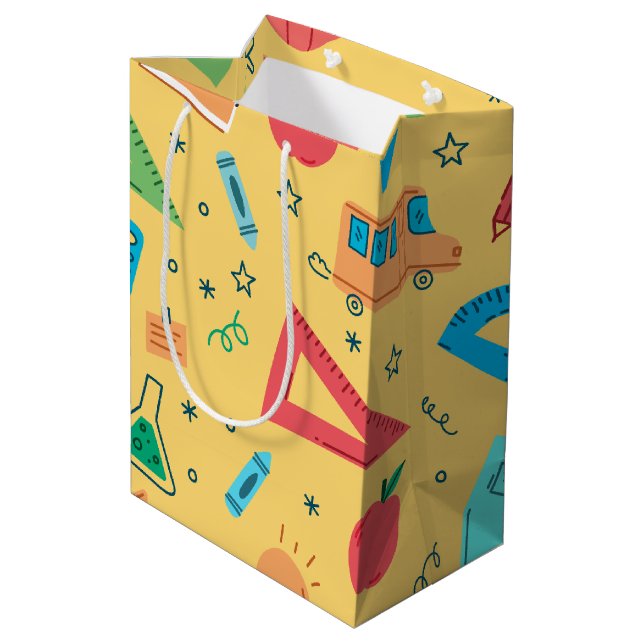 Back to school yellow supplies medium gift bag (Back Angled)