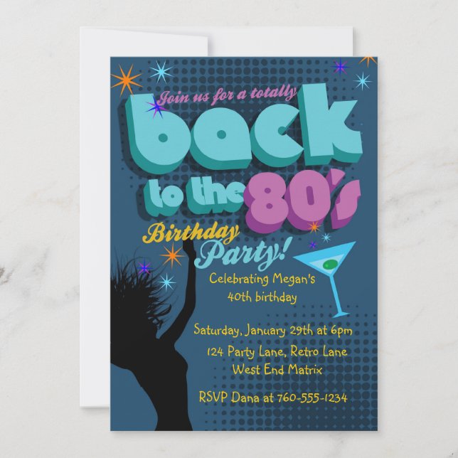 Back to the 80's Birthday Party invitation (Front)