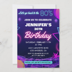 Back To The 80s Party 36th birthday invitations 