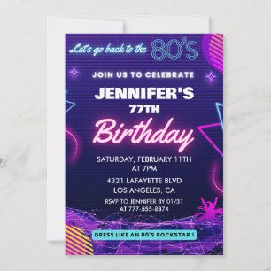 Back To The 80s Party 77th birthday invitations