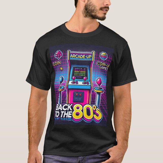Back to the 80s Retro Arcade T-Shirt  Neon Coin-UP (Front)
