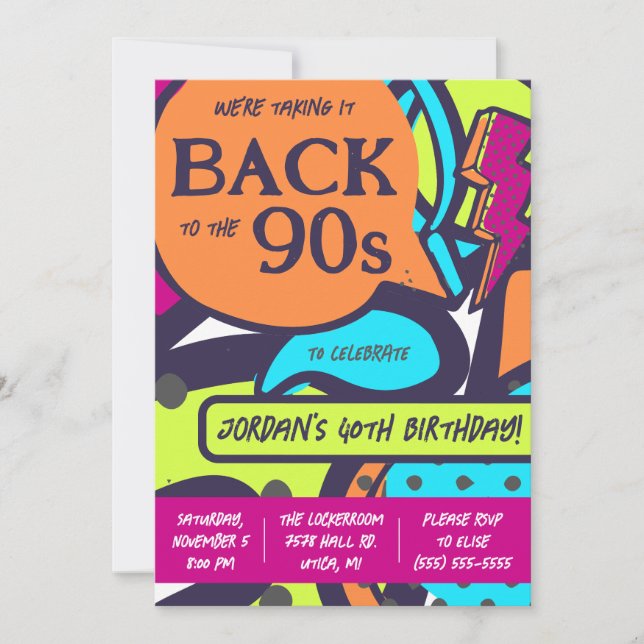 Back to the 90's Colourful Graffiti Birthday Party Invitation (Front)