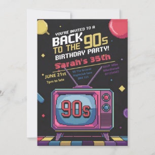 Back to the 90's party nineties 1990 theme invitation