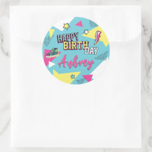 Back to the 90's Pop Bright Colour Birthday Party Classic Round Sticker