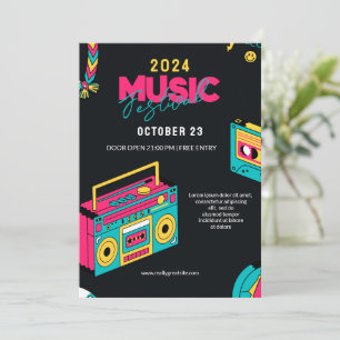  Back to the 90s, Retro Music Festival Party  Invitation