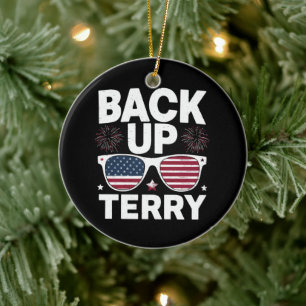 Back Up Terry Funny 4th of July Patriotic Firework Ceramic Ornament