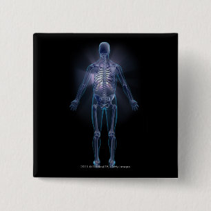 Back view of a human skeleton 15 cm square badge
