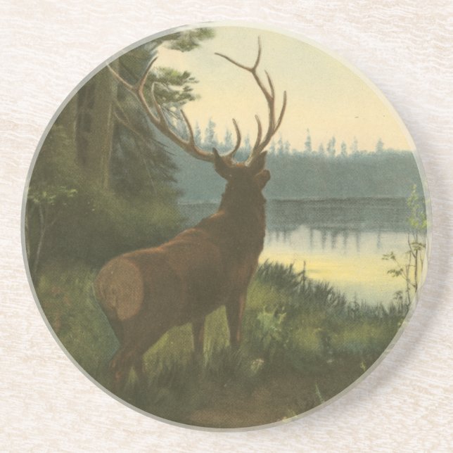 Back view of Elk Looking over a Lake Coaster (Front)
