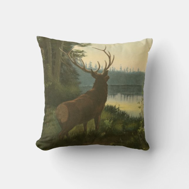 Back view of Elk Looking over a Lake Cushion (Front)