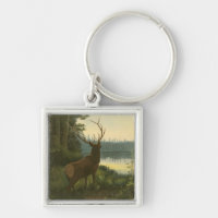 Back view of Elk Looking over a Lake