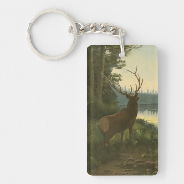 Back view of Elk Looking over a Lake Key Ring (Front)