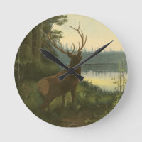 Back view of Elk Looking over a Lake