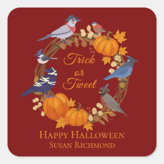 Back Yard Birds Halloween Trick or Tweet Autumn Square Sticker