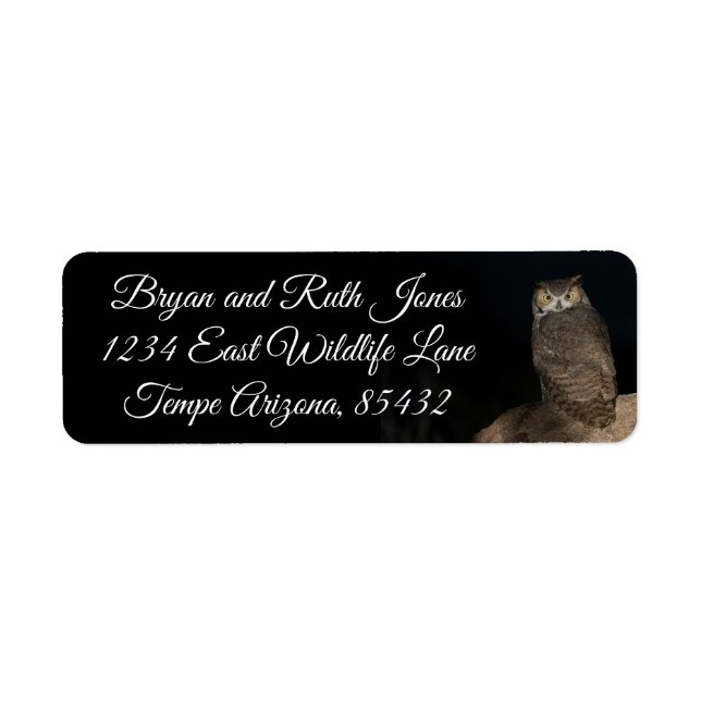 Back yard Great Horned Owl Return Address Label (Front)