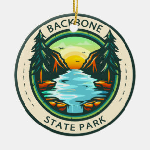 Backbone State Park Iowa Badge Ceramic Ornament
