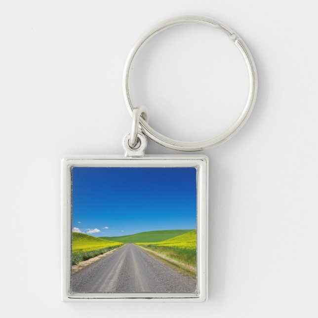 Backcountry road through Spring Canola Fields Key Ring (Front)