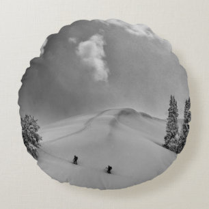 Backcountry Ski Climbers in fresh powder Round Cushion
