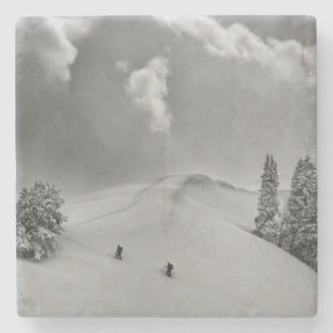 Backcountry Ski Climbers in fresh powder Stone Coaster