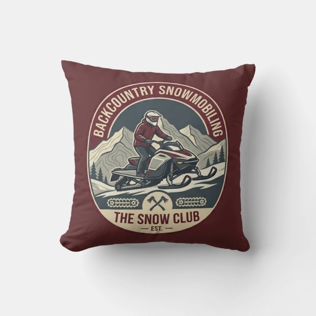 Backcountry Snowmobiling Adventure Badge Cushion (Front)