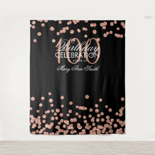 Backdrop 100th Birthday Rose Gold Black Confetti Tapestry