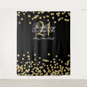 Backdrop 21st Birthday Gold Black Confetti Tapestry
