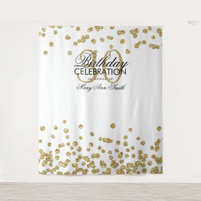 Backdrop 30th Birthday Gold White Confetti Tapestry (Front)