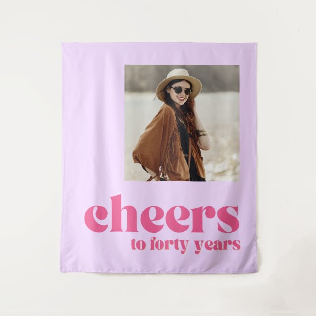 Backdrop 40th birthday cheers, retro purple tapestry (Front)