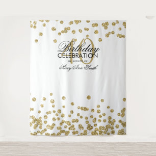 Backdrop 40th Birthday Gold White Confetti Tapestry