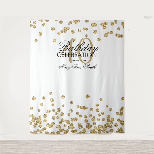 Backdrop 40th Birthday Gold White Confetti Tapestry (Front)