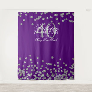 Backdrop 40th Birthday Silver Purple Confetti Tapestry