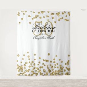 Backdrop 50th Birthday Gold White Confetti Tapestry