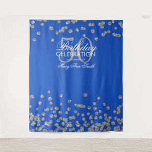 Backdrop 50th Birthday Silver Royal Blue Confetti Tapestry