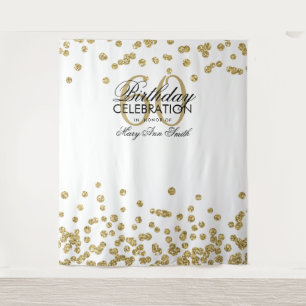 Backdrop 60th Birthday Gold White Confetti Tapestry