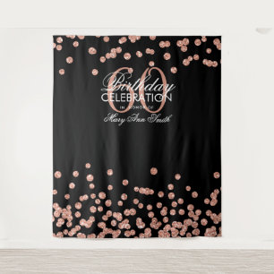 Backdrop 60th Birthday Rose Gold Black Confetti Tapestry