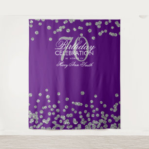 Backdrop 70th Birthday Silver Purple Confetti Tapestry